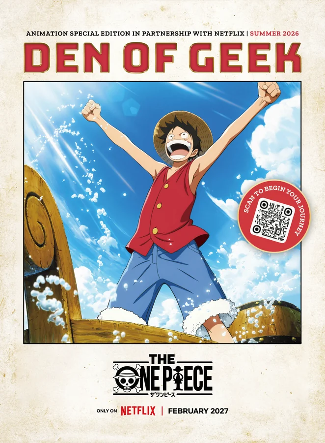 THE ONE PIECE activated poster — Den of Geek animation special edition in partnership with Netflix, carrying a scan-to-begin QR code