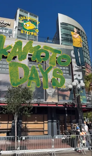 Sakamoto Days retail activation on the street outside a store