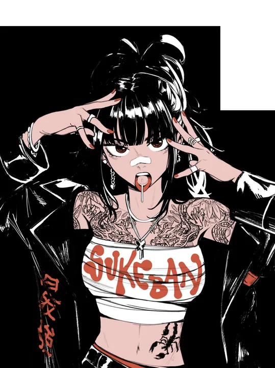 Sukeban activated sticker artwork — activated apparel and fandom merchandise for convention audiences